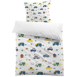 MUSOLEI Autos02 Children's Bed Linen 135 x 200 cm Boys Cars Bed Linen Children's Vehicle 3D Print Microfibre Duvet Cover 135 x 200 cm and 1 Pillowcase 80 x 80 cm Bedding Set for Single Bed