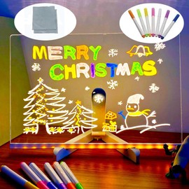 LED Acrylic Message Board with Light, Led Note Board with Colors Led Message Board Acrylic Dry Erase Board with Light, Light up Dry Erase Board with Colors Notepad with Adjustable Stand (20 * 20cm)