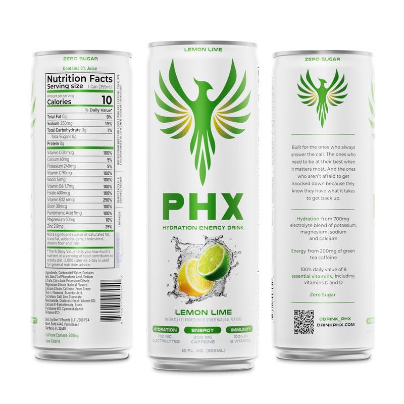 PHX Hydration Energy Drink - 700mg Electrolytes, 200mg Natural Green