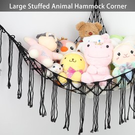 Pack of 2 Cuddly Toy Storage Net, Corner Children's Room Hanging Toy Organiser, Macrame Stuffed Toy Hammock for Cuddly Toys Teddy (Black)