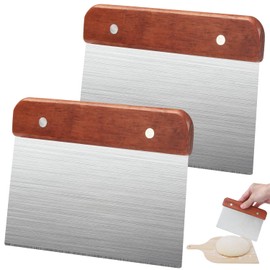 Pack of 2 Stainless Steel Dough Scrapers with Wooden Handle, 15 cm Multi-Purpose Dough Card Stainless Steel Scraper Kitchen Dough Cutter Stainless Steel Kitchen Spatula for Cakes, Pizza, Bread