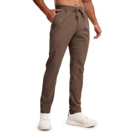 CRZ YOGA 4-Way Stretch Athletic Pants for Men 30" Workout Lounge Casual Work Jogger Pants with Zip Pocket Dark Olive Brown Large