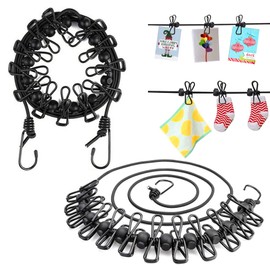 VENGABY 2 Pack Retractable Portable Washing Line, Elastic Clothesline Travel Camping Washing Line Rope with Pegs, for Indoor Laundry Drying Line, Outdoor Camping Accessories, 12 Wire Clips