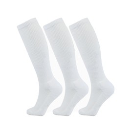 +MD 3 Pairs Compression Socks for Women & Men, 8-15mmHg Moisture Wicking Support Stockings for Airplane Flights, Travel, Nurses, Edema 10-13 White