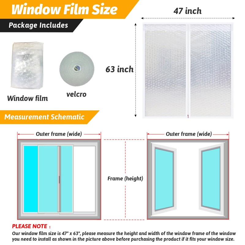 Thickened Reusable Window Insulation Kit 47'' x 63''-Winter Weatherproofing Window