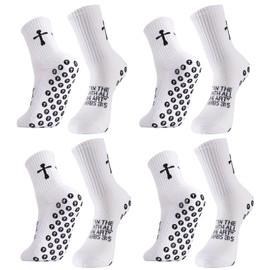 Jspupifip 4 Pairs Cross Grip Soccer Socks Anti Slip Christian Socks with Bible Verse Jesus Sports Sock for Football Basketball Tennis Yoga Gym