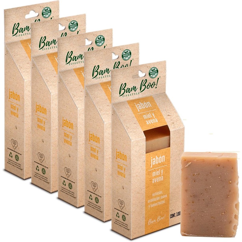 5 Pack Jabón Artesanal Natural Miel y Avena 100 G
