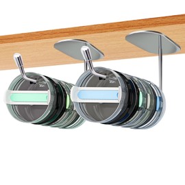 Nuorest 2 Pack Tumbler lid Organizer, Space Saving Cup Lid Hook, Self-Adhesive or Drilling Holder for Kitchen Storage, Multi-Functional Organizers, Stainless Steel Cup Holders Under Cabinet