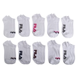 Fila Women’s No Show Socks, White (10 Pack), One Size