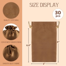 Tapleap Satin Cloth Gift Bags, For Kids Classroom, Wedding, Birthday, or Baby Shower Party Favors, Mother's Day, Jewelry, 5x8 inches with Drawstring for Small Business, 30 Pcs(Gold)