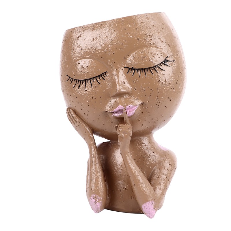 Girl Head Flowerpot Fadeless Durable Resin Face Planter Decorative Succulent