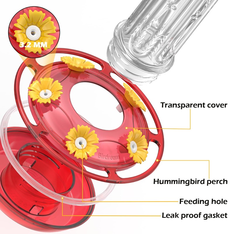 Birdream Hummingbird Feeders for Outdoors Hanging 20 Ounces 10 Feeding