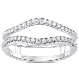 Newshe Jewellery Moissanite Ring Enhancer for Engagement Rings 925 Sterling Silver Curved Wedding Bands for Women Size 5.5