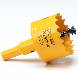 45mm Hole Saw, HSS Bi-Metal Hole Cutter with Drill Bit for Wood, Plastic, PVC, Fiberglass and Plasterboard, Yellow