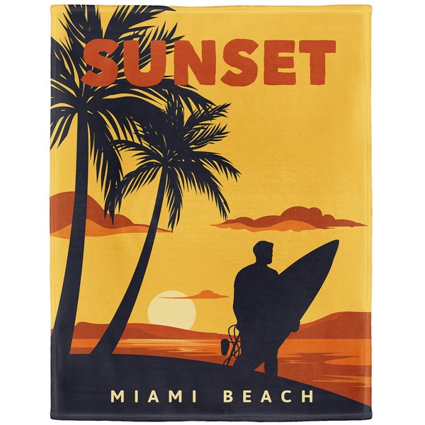 HommomH Miami Beach Sunset Blanket, Soft Cozy Lightweight Fleece Throw