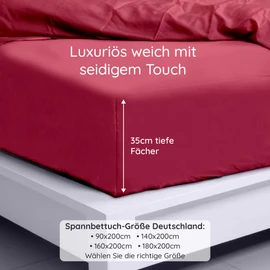 Bambaw Fitted Sheet 150 x 200 cm Bamboo, 35 cm Base Height, Allergy Sufferers Bed Linen, Soft Luxury Bed Sheet Cooling, Skin-Friendly Summer Fitted Sheet, Bamboo Bed Linen 150 x 200 cm (Burgundy)