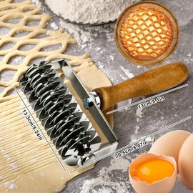 Stainless Steel Pastry Cutter for Baking, Lattice Pastry Cutter with Wooden Handle, Pasta Cutter Wheel, Pastry Lattice Roller Cutter for Cookie Pie Bread Puff Pizza Ravioli, Household Pastry Tools