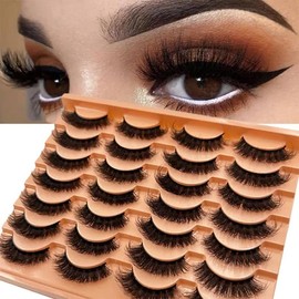 Fluffy False Eyelashes, 14 Pairs Wispy Cat Eye Faux Strip Lashes, Natural Curling Eye Makeup Strip Lashes for Lashes Extensions