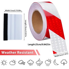 oupados 25m×5cm Reflective Warning Sticker Reflector Tapes Tape Red and White Suitable for Indoor and Outdoor Use Nighttime Construction and Car Warnings