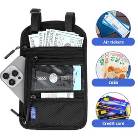 Nogeqi Neck Wallet for Traveling Women Men, RFID Blocking Passport Holder for Travel, Lightweight RFID Wallet with Adjustable Neck Strap to Secure Cash and Credit Cards, 9.45" L X 5.91" W (Black)