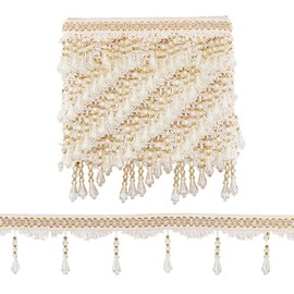 PH PandaHall 12 Yards Pearl Fringe Trim 3 3/4 Inch Sewing Trim Fringe Hanging Tassel Trim for Curtain Tablecloth Home Decor Dress Clothing Crafts