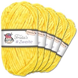Frida's #Second Wool, 5 x 100 g, Chenille Wool Yarn, Amigurumi Knitting & Crochet, Soft (13 - Yellow)