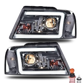 CNNELL LED DRL Headlights Assembly Compatible with Ford F-150 Pickup 2004-2008, Lincoln Mark LT 2006-2008 (NOT For 04 F150 Heritage/Flareside Beds Models) Smoky lens Chrome Housing Clear Reflector