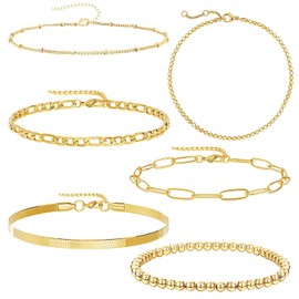 XdealCozyxc 6 Pcs Gold Bracelet for Women, Layered Metal Charm Bracelet Set Fashion Jewellery