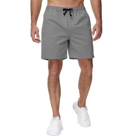 Yundobop Men's Casual 7 Inch Shorts Twill Drawstring Summer Beach Stretch Golf Shorts with Zipper Pockets Grey 36