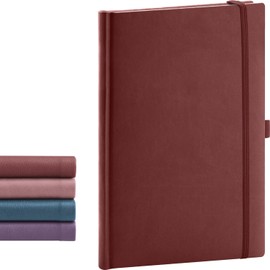 NOTIQUE Notizbuch Liniert, Hardcover Notizbuch, Notizheft, Journal, Tagebuch mit Gummiband und Stifthalter 15x21cm, 192 Seiten (Weinrot, Liniert)