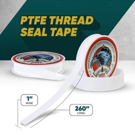 Supply Giant S1646-5 PTFE Thread Seal Tape for Plumbers, White 1 Inch x 260 Inch (Pack of 5 Rolls), 1" x 260", 5