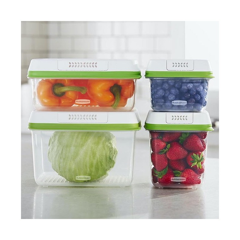 Rubbermaid FreshWorks Produce Saver, Medium and Large Storage Containers, With
