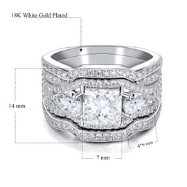 MDFUN Three-In-One Square Wedding Engagement Ring,18K White Gold Plated Cubic Zirconia Promise Eternity Ring for Women (9)