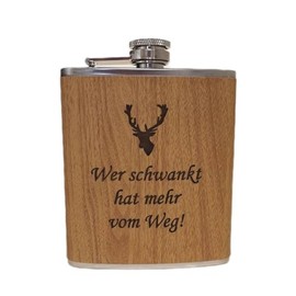 Stainless Steel Hip Flask 170 ml in Wood Look - Ideal for On the Go, Robust & Durable, Drinking Bottle, Gift Idea (Who Swings More From the Way)