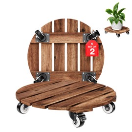 2pack Wood Plant Caddy With Wheels Heavy Duty Red Brown, 264 Lbs Capacity, 12 Inch Acacia Hardwood Plant Dolly, Plant Stand with 360° Lockable Wheels for Plant Pots, Heavy Objects Hauling