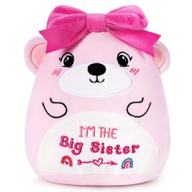 InIsaJace Big Sister Stuffed Animal - 9 Inches Cute Pink Bear Stuffed Animals Big Sister Gifts for Girls “I’m The Big Sister” Bear Plush Toy Gifts Sisters Adorable Sister Plushies Gift with Pink Bow