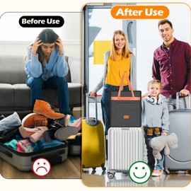 Yotako Shoe Bag for Travel with Leathers Handle-Portable Shoe Organizer with Pockets,3 in 1 Hanging Luggage Shoe Storage Bag,Travel Shoe Bag for Women Men Fit 6 PCS Shoes,Grey