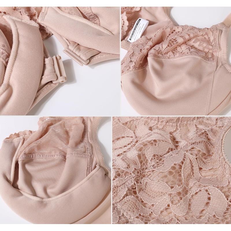 DotVol Plus Size Front Closure Flower Lace T-Back Underwire Everyday
