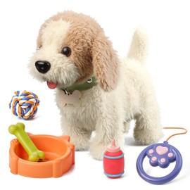 OR OR TU Walking Barking Toy Dog with Remote Control Leash, Plush Puppy Electronic Interactive Toys for Kids, Shake Tail,Pretend Dress Up Realistic Stuffed Animal Dog Age 3 4 5 6+ Years Old Best Gift