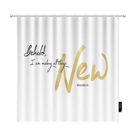 Beabes Bible Verse Shower Curtain Behold I Am Making All Things New Gold Foil Style Fresh Life Church Cosy Shower Curtain with Hooks for Bathroom for Men Women Decor Polyester 60x72 Inch