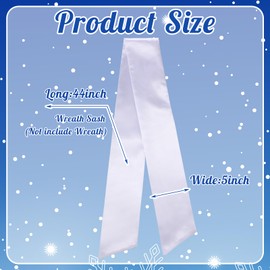 VitalCozy 2 Pcs Wreath White Sash for Front Door Polyester Blank Wreath Plain Sash for Embroidery Monogram Wreath Accessories for Xmas Party Indoor Outdoor Decor (5" W x 44" L)