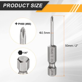 sourcing map 8pcs #00 Phillips Screwdriver Bit PH00 1/4" Hex Shank 2" (50mm) Long 0.1" Rod Magnetic Cross Head Drill Bits S2 Steel Industrial Screw Driver for Electric Power Tools, Gray