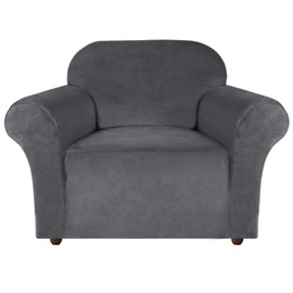 Turquoize Stretch Velvet Chair Cover Sofa Chair Covers for Living Room Armchair Cover Chair Slip Covers with Arms Chair Slipcovers with Elastic Bottom Crafted from Soft Velvet Fabric (Chair, Gray)