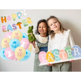 23 Pieces Happy Easter Decorations Set, Easter Party Supplies with Happy Easter Banner, Easter Hanging Banner Pack, Large Easter Balloons for Indoor Outdoor Kids Easter Day Party.