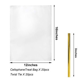 Morepack Morepack Large Cello Cellophane Treat Bags,12x16 Inches 20 Pcs Clear OPP Plastic Treat Bags with 20 Twist Ties