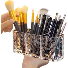 Organizador de Brochas de Maquillaje,Almacenamiento de Brochas de Cosméticos Acrílicas con 3 Ranuras,Organizador transparente para brochas de maquillaje Cosméticos, Oficina, Aseo, Cocina