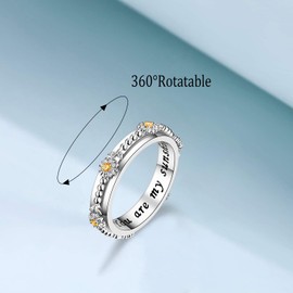 SIMPLGIRL Anxiety Spinner Rings Sunflower You Are My Sunshine Fidget Ring Sterling Silver ADHD Stress Relieving Ring Engagement Wedding Promise Band Ring,Size 9