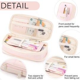Pencil Case Girls Pencil Case Large Capacity Teenager Case Pens Pencil Case for School & Office, cream pink, pencil case