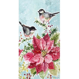 Boston International IHR Servilletas de papel de 3 capas, tamaño de huéspedes de 16 unidades, Poinsettia y Chickadees