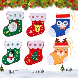 Cosiesnest Pack of 6 Christmas Felt Craft DIY Kit, Christmas Felt Stockings with Reindeer, Christmas Tree, Santa Claus, Snowman Ornaments, Sewing Sock Kits for Christmas Party Decoration
